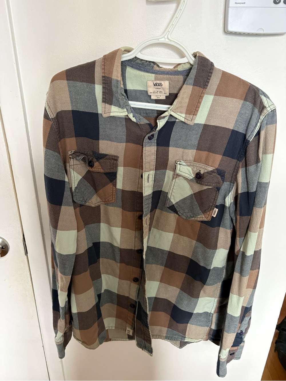 Vans Men's Plaid Button-Down Shirt in Brown, Green & Navy